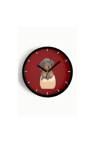 Kahve Seven Sevimli Köpek Modern Duvar Saati - 30cm - Önü Camlı Siyah Kasa - Sessiz Mekanizma-jh1090 Siyah