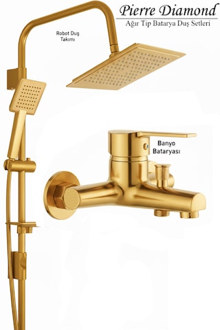 Lüks Banyo Bataryası Ve Robot Duş Seti Gold Renk Altın