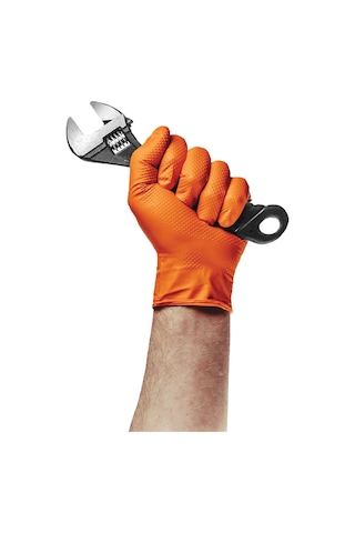 Dolphin Nitril Powergrip Ekstra Kalın Elmas Dokulu Eldiven Turuncu Meidum Orta Boy - 50'li Paket