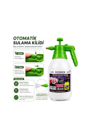 Lexroo Raın 2 Litre Basınçlı El Pompalı Püskürtücü, Ayarlanabilir Uçlu Otomatik Sulama Spreyi, Çiçek