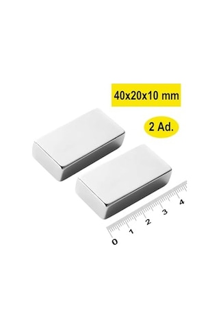 Dünya Magnet 2 Adet - Köşeli Neodyum Mıknatıs, 40x20x10 Mm, Süper Güçlü Magnet, N35 Kalite