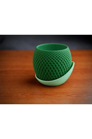 3d Baskı Küre Saksı - Kafes Dokulu İki Parçalı Dekoratif Saksı - Yeşil-mint 25161155