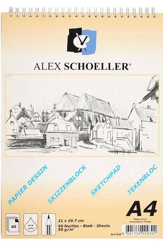 Alex Schoeller Spiralli Dik Eskiz Blok A4 60 Yaprak 90 Gr