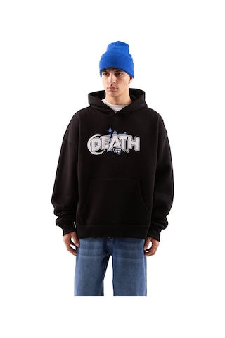 Flaw Death Baskılı Siyah Oversize Hoodie-siyah Siyah