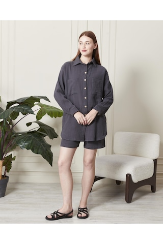 Soft Koton Kumaş Şort Gömlek Takım-3300-antrasit Antrasit