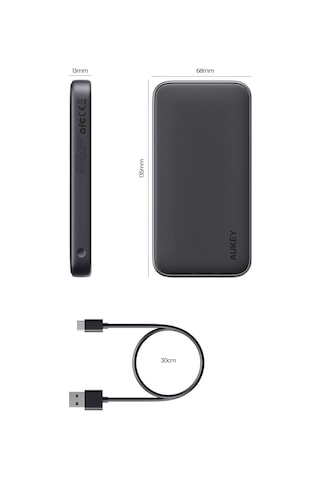 Aukey PB-Y46-GY 15 W 10000 mAh Hızlı Şarj Powerbank Siyah