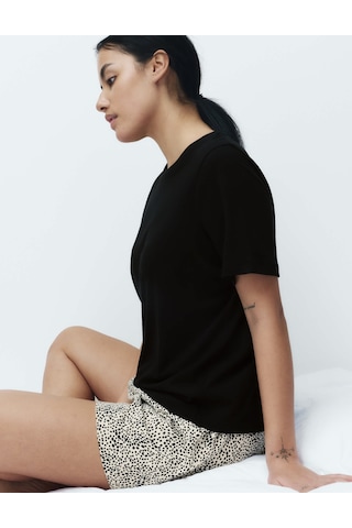 Marks & Spencer Pamuk Karışımlı Desenli Şortlu Pijama Takımı T37004644F Siyah Mix
