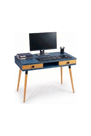 Mobenta Modest Desk: Masif Çalışma & Laptop Masası 2 Çekmece 1 Bölme - 120x60 Ig-tk Mavi-ahşap
