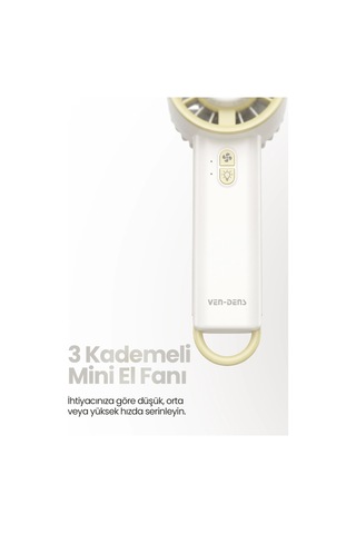 Ven-dens Vd-fan003 800 Mah Usb Şarjlı Mini El Vantilatörü, 3 Kademeli Hız, Taşınabilir Tasarım, Beyaz