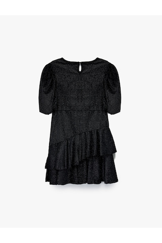 Koton Fırfır Detaylı Kısa Kollu Bisiklet Yaka Simli Elbise Siyah 6wkg80013ak Siyah