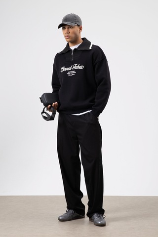Vamos Oversize Fermuarlı Yaka Sweatshirt Siyah