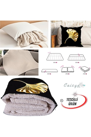 Gold Yaprak Desen Tv Battaniyeli Opsiyonel Dekoratif Yastık Kırlent 2 İn 1 Battaniye Çok Renkli
