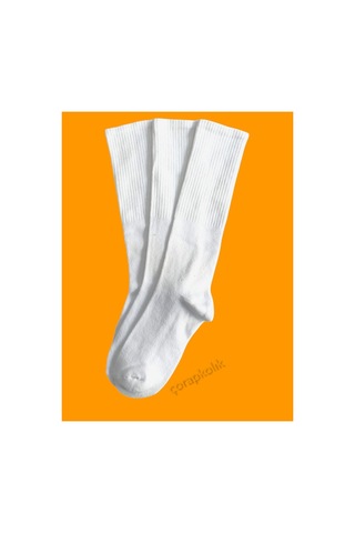 Worthy Socks 3'lü Çizgisiz Beyaz Pamuklu Yıkanmış Diz Altı Tenis Spor Çorap