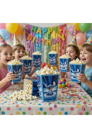 Stitch Mısır Kutusu 8'li Pop Corn Kabı Doğum Günü Parti Süsü