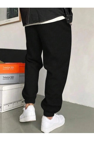 Manfinity Homme Erkek Harf Grafik İpli Bel Eşofman Altı Siyah