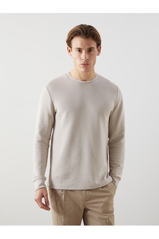 Lcwaıkıkı Classic Bej Bisiklet Yaka Uzun Kollu Erkek Sweatshirt