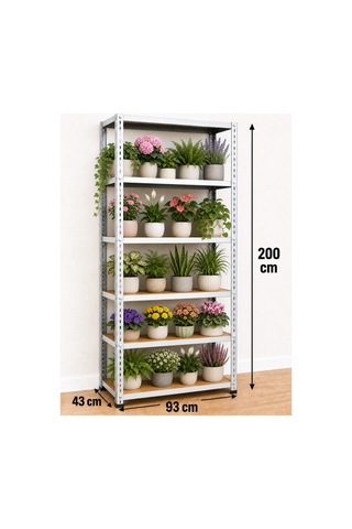6 Katlı Çelik Elektrostatik Raf Sistemi, Dosya, Market, Ayakkabı, Çiçek, Depo, Arşiv, Kiler Rafı Boyut: 43x93x200 Cm Kalınlık: 0,70 Mm Gri