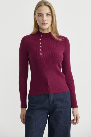 Sementa Fitilli Dik Yaka Basic Triko Kazak - Bordo Bordo