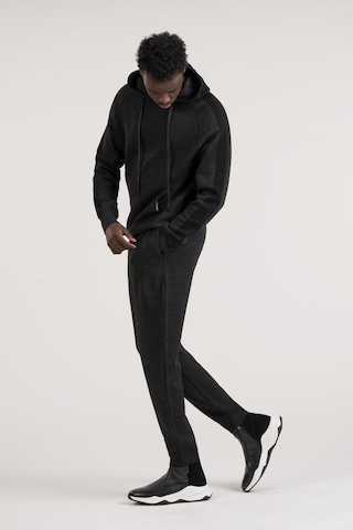 Slimfit Kapşonlu Kanguru Cepli Paça Lastikli Yünlü Triko Eşofman Takımı Antrasit