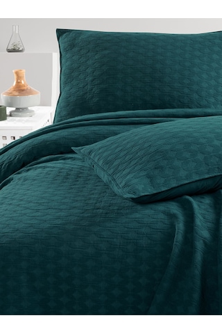 Elvira Yatak Örtüsü Seti Çift Kişilik Koyu Yeşil Kutulu Yeşil
