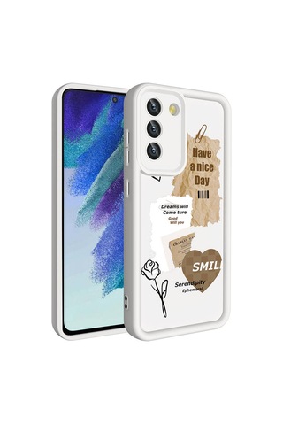 Galaxy Uyumlu S21 Fe Kılıf Kamera Korumalı Baskılı Arka Yüzey Klas Kapak - Siyah Siyah Siyah