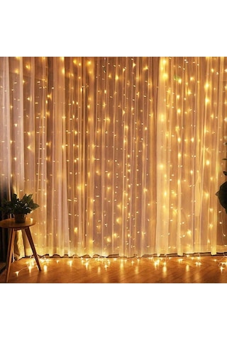 Mobgift Animasyonlu Led Işıklı Sarkıt Salkım Saçak Perde 3 X 3 Sarı