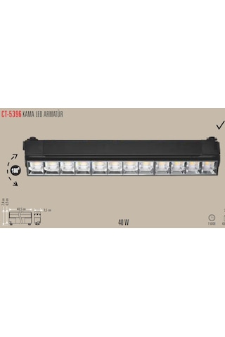 Cata Ct-5396 Kama 40w 4000k Günışığı 40,5 Cm Led Ray Spot Armatür Siyah