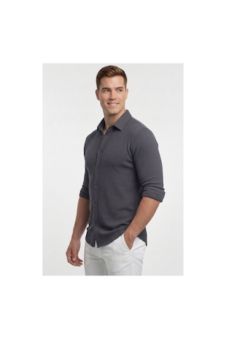 Deepsea Füme Slim Fit Örme Kumaş Likralı Erkek Gömlek Nefes Alan Esnek Ve Modern Tasarım 2602604