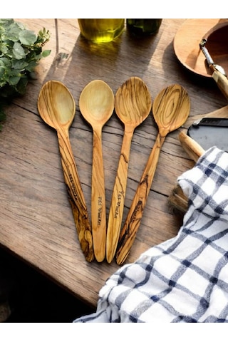 F&s Woodart 4 Adet 22 Cm Zeytin Ağacı Tahta Kaşık Yemek Çocuk Mama Sahan Kaşığı