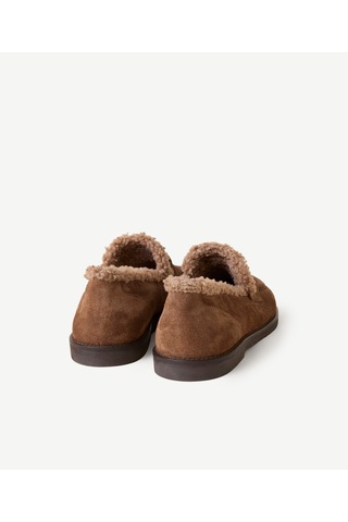 Yargıcı Kürklü Geniş Burunlu Süet Loafer 26kkay4053x 003 Kahverengi
