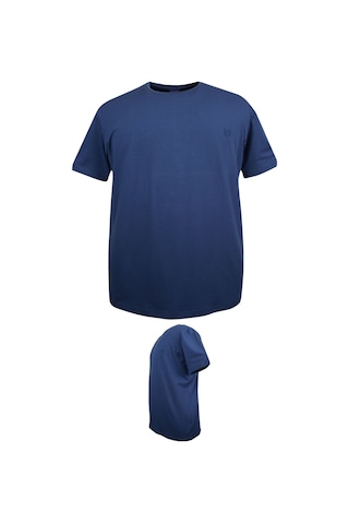 Battal Boy % 100 Pamuk 115 Kilo-150 Kilo Arası İçin Uygun Bedenli Bisiklet Yaka Düz Tişört İndigo İndigo