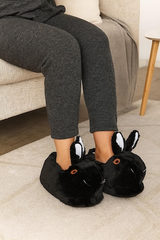 Modaonn Kadın Hayvanlı Kışlık Peluş Tavşan Panduf Ev Terliği Siyah
