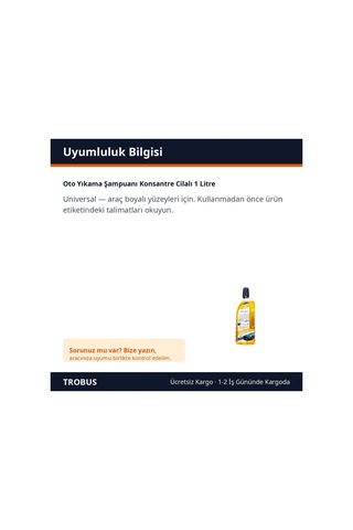 Trobus Oto Yıkama Şampuanı Konsantre Cilalı 1 Litre