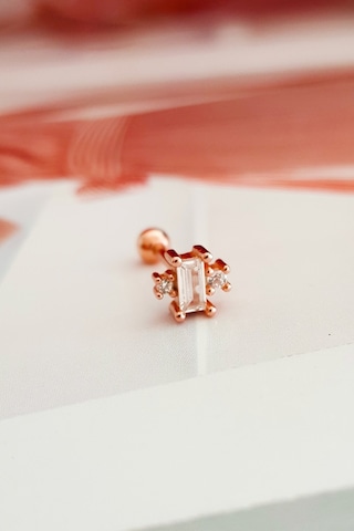 Ithal Kare Baget Gümüş Piercing Küpe-6990 Gümüş