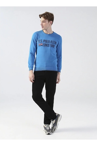 U.s. Polo Assn. Bisiklet Yaka Mavi Erkek Kazak Kolon Kobalt