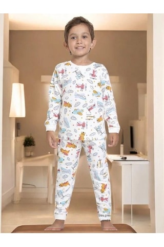 Cantoy Erkek Çocuk Helikopter Baskılı Pamuklu Pijama Takım-14916 Renklı