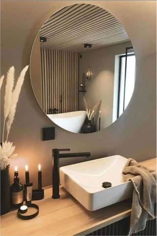 Ayna / Yuvarlak Ayna / Dekoratif Ayna / Banyo Aynası/konsol Aynası/50 Cm Çapında 50 X 50 Gümüş