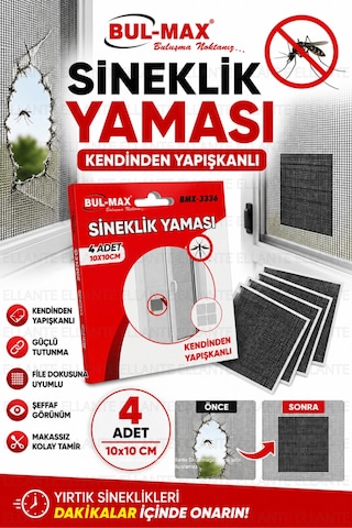 Kendinden Yapışkanlı Sineklik Yaması 4 Adet 10x10 Cm Sineklik Tamir Bandı Delik Yırtık Onarım Yaması