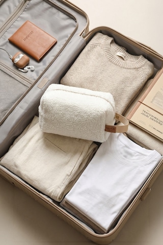 Fluffy Fermuarlı Organizer Çanta Xl Bej