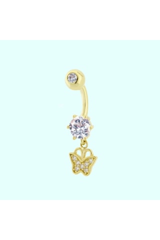 Altın Göbek Piercing 14 Ayar Sallantılı Kelebek Altın