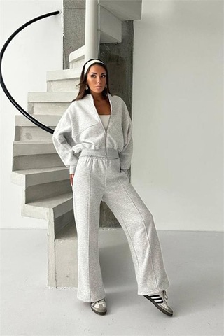 Neşeli Butik Kadın 3 İplik Şardonlu Oversize Eşofman Takımı Nbg105 Gri