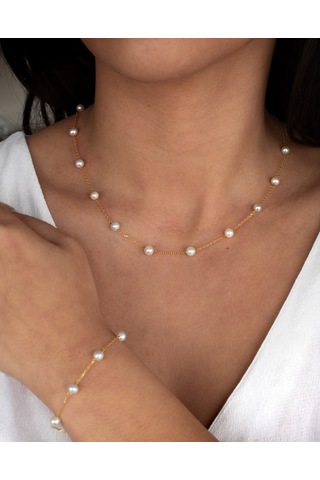 Doğan Diamond 925 Ayar Gümüş- Altın Kaplama İnci Bileklik Altın - Gümüş