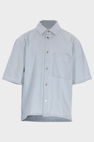 Erkek Buz Mavisi Regular Kalıp Kısa Kollu Patı Düğmeli Jean Gömlek C 4553-109 Buz Mavi
