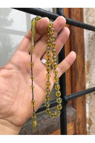 Sultan Telkari Sarı Beyaz Tonda Mozaik Model Toz Kehribar Tesbih