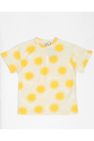 Luess Baskılı Oversize Kısa Kol Erkek Çocuk T-shirt Sarı