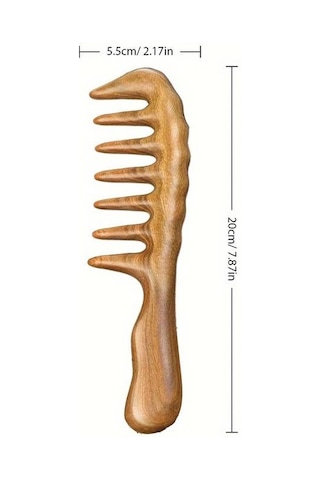 Sorendy AT-118 Kıvırcık Saçlar İçin Ahşap Sandal Ağacı Geniş Dişli Tarak 20 CM