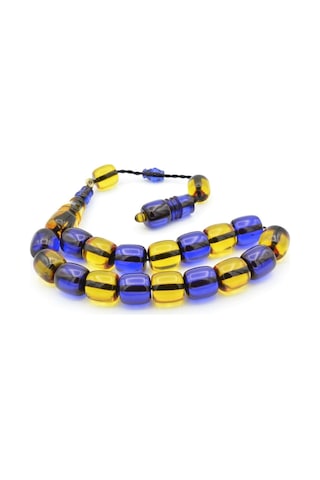 Enes Abdo İmzalı Fıçı Kesim Sarı Lacivert Sıkma Kehribar Efe Maskot Tesbih