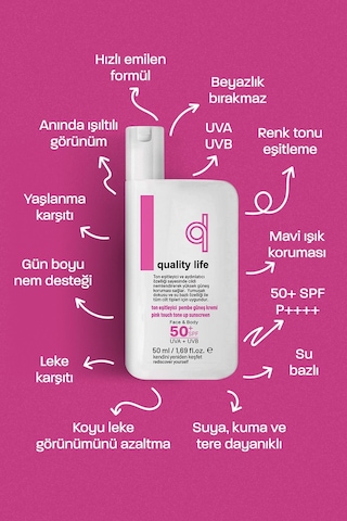 Quality Life Ton Eşitleyici ve Aydınlatıcı Pembe Güneş Kremi SPF50+ 50 ML