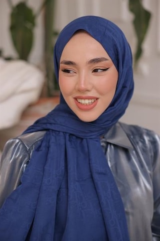 D Desen Şal Gece Mavi Çok Renkli