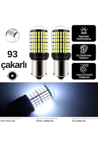 Carub Ampul 12v 93 144 Led Şeffaf Oto Geri Vites Ampulü Fren Stop Sis Sinyal Lambası Düz Çakarlı Beyaz Br0404040